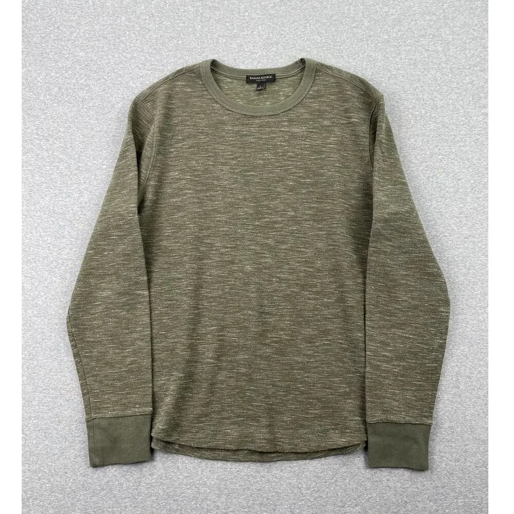 Banana Republic Core Temp Shirt Mens L Green Waffle Knit Thermal Long Sleeve